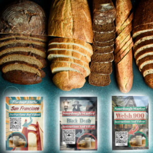 Multi pack dehydrated sourdough starters with packaging, ideal for gifting or stocking up on natural starters.